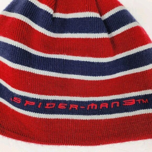 Marvel Spiderman Reversible Winter Beanie Hat Burgundy Red/Navy Striped One Size - Picture 4 of 7